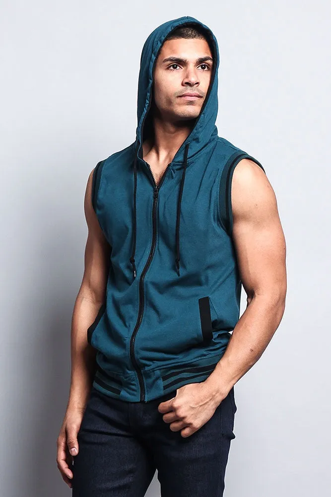 Lightweight Sleeveless Contrast Hoodie