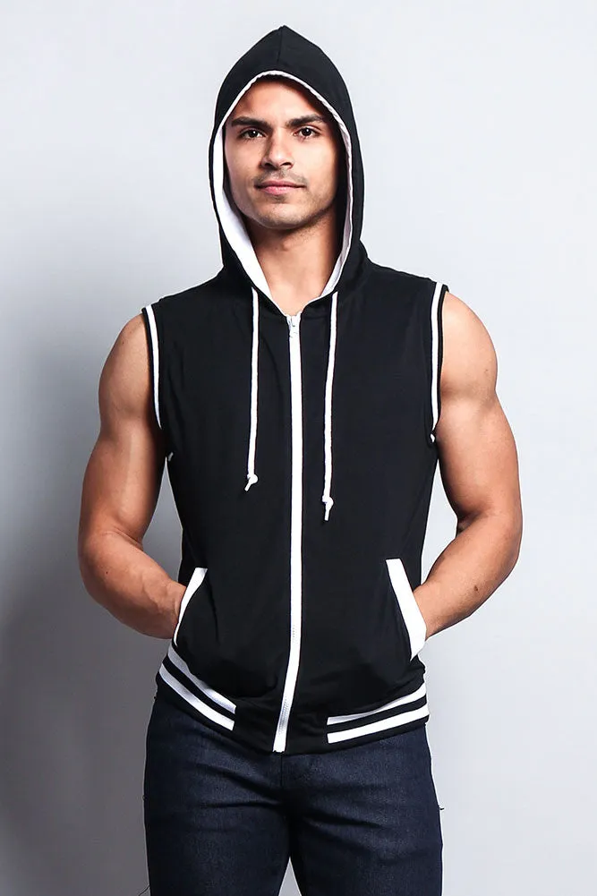 Lightweight Sleeveless Contrast Hoodie