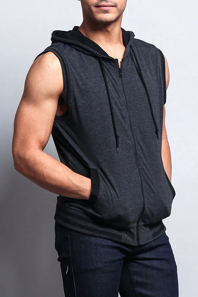 Lightweight Sleeveless Contrast Hoodie