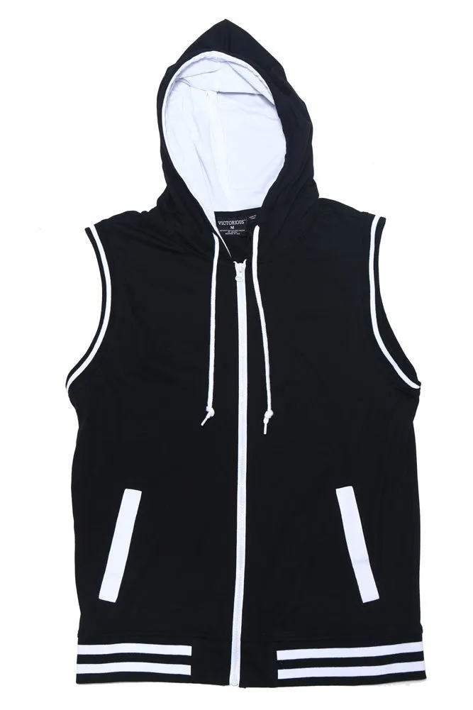 Lightweight Sleeveless Contrast Hoodie