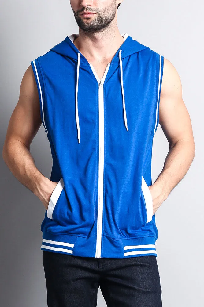 Lightweight Sleeveless Contrast Hoodie