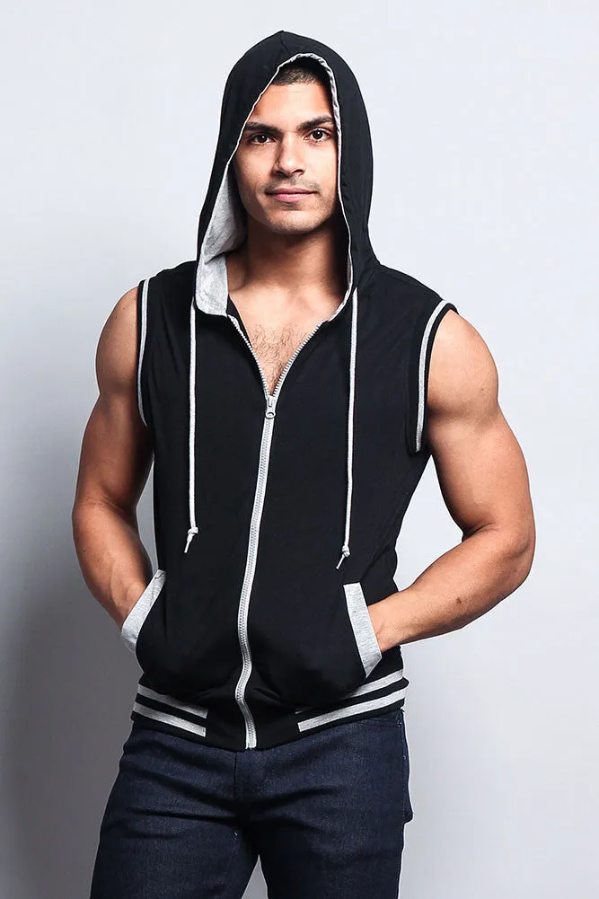 Lightweight Sleeveless Contrast Hoodie