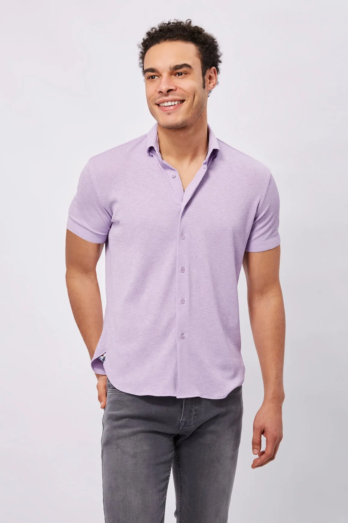 Max Colton Purple Honeycomb Short Sleeve Jersey Knit