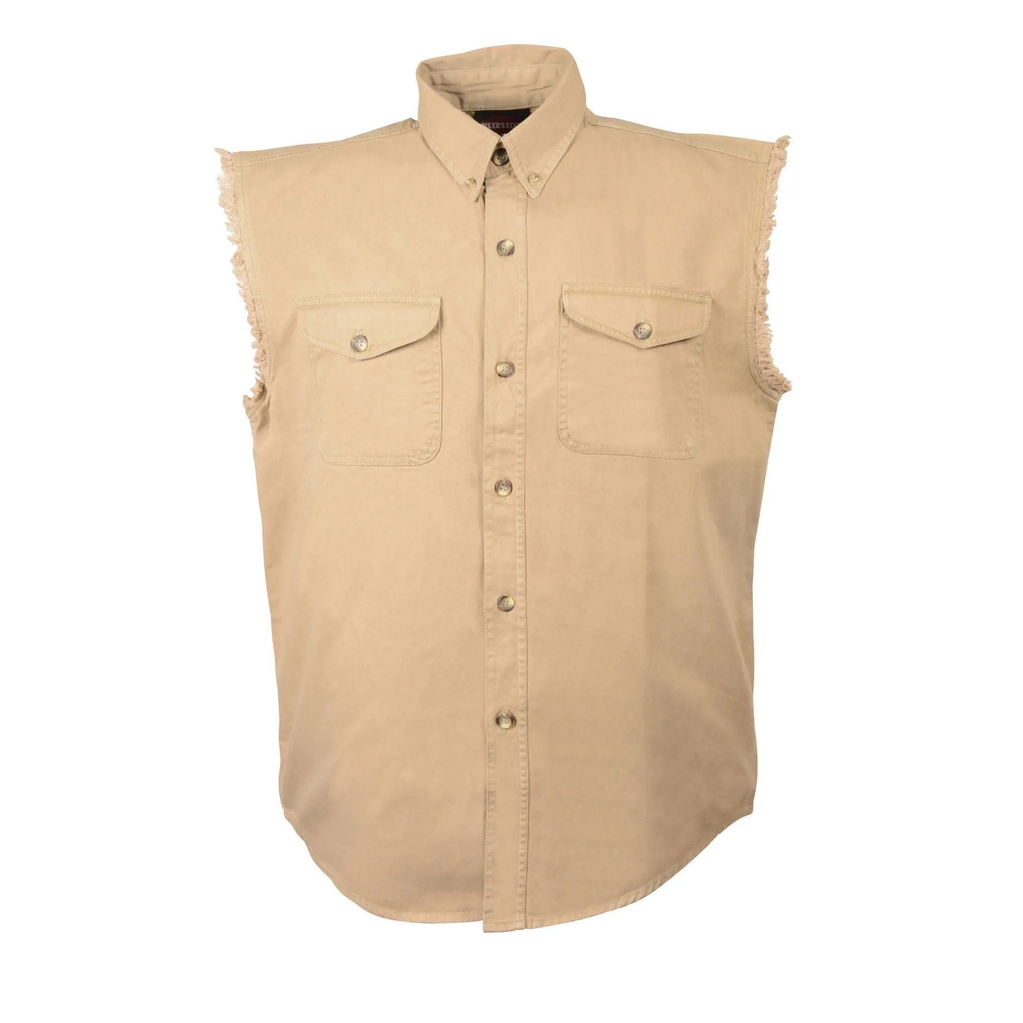 Men's Beige Lightweight Sleeveless Denim Shirt