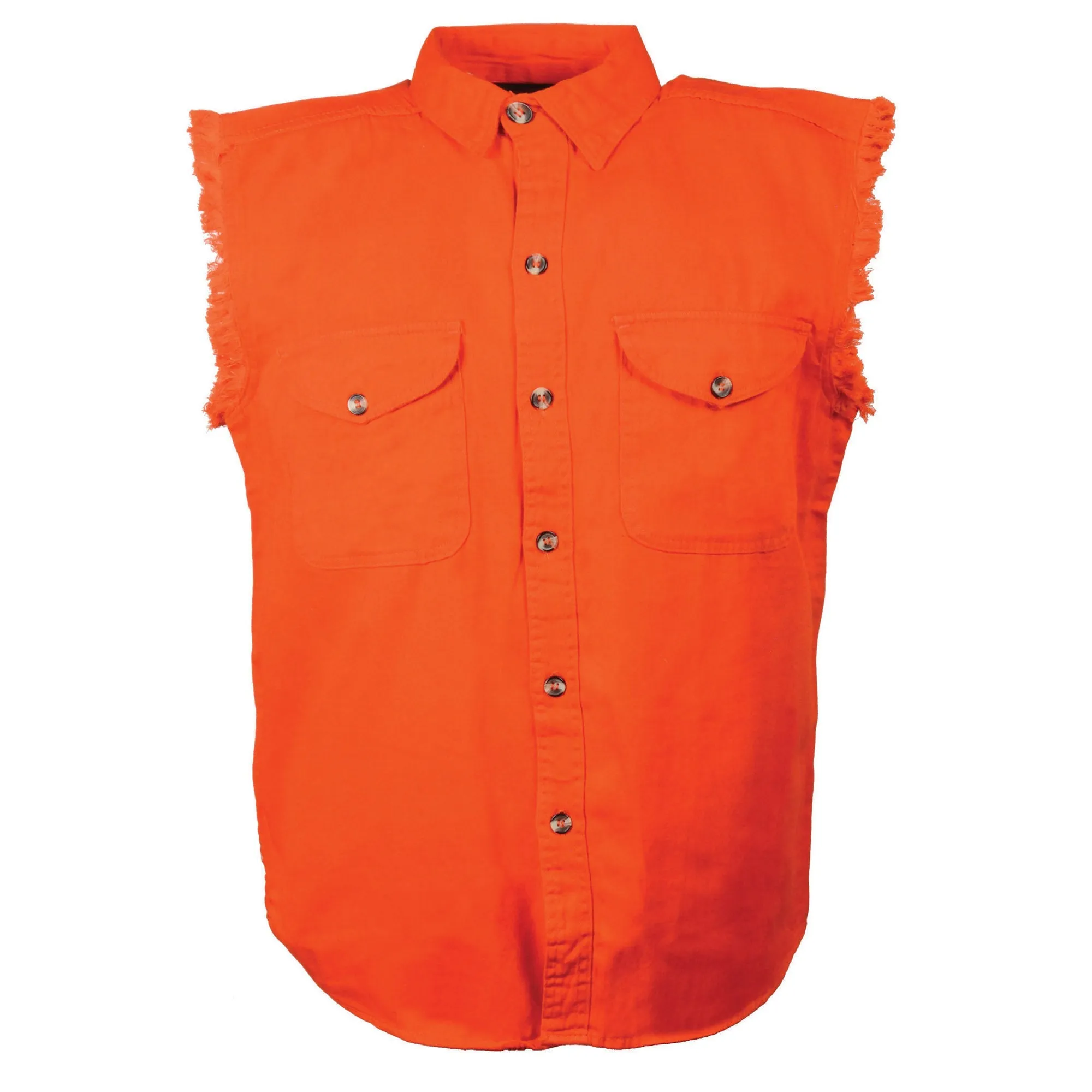 Men's Orange Lightweight Sleeveless Denim Shirt