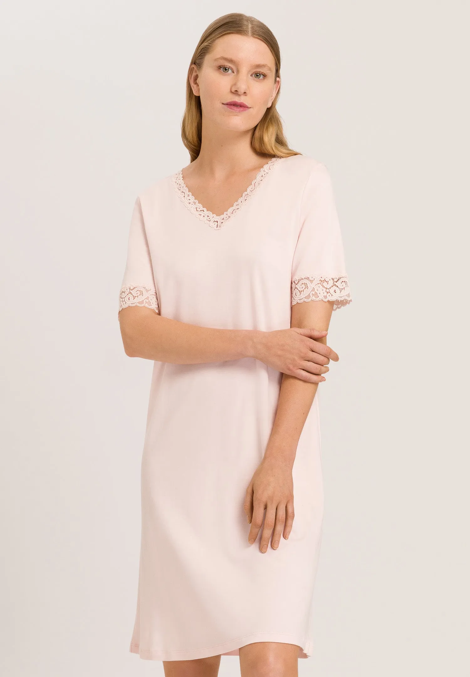 Moments Lace Trim Cotton Nightgown | Crystal Pink 77040-1334