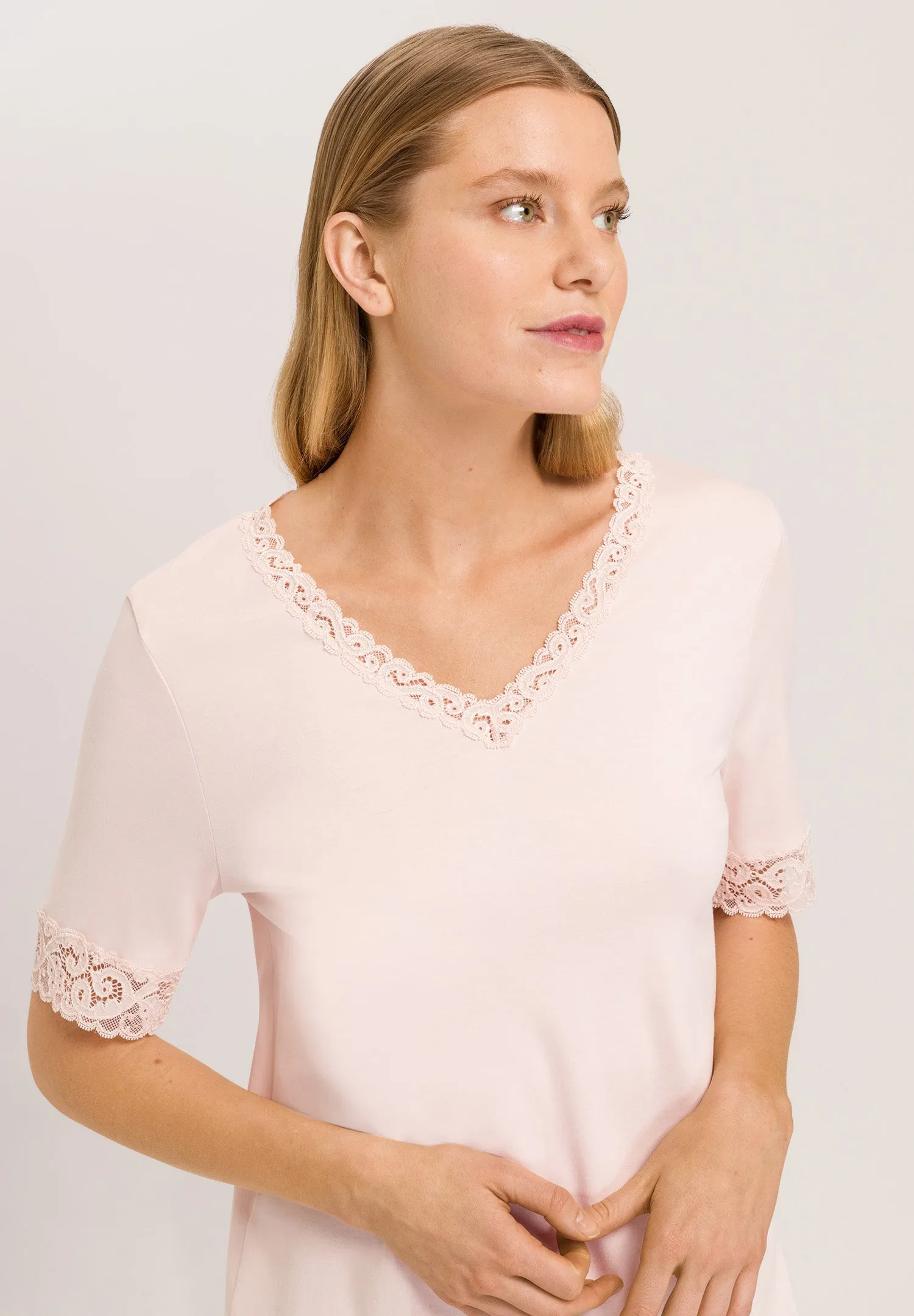 Moments Lace Trim Cotton Nightgown | Crystal Pink 77040-1334