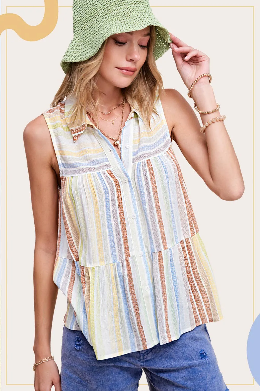 Multi-color Spring Summer Shirt Sleeveless Top