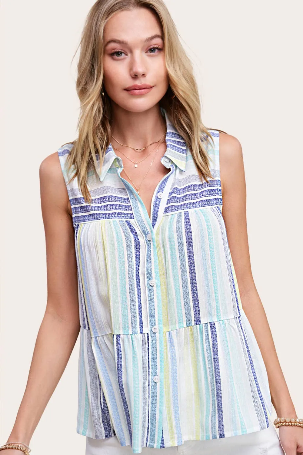 Multi-color Spring Summer Shirt Sleeveless Top