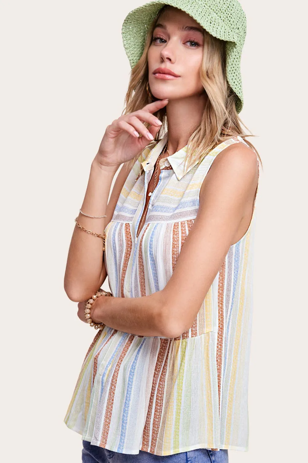 Multi-color Spring Summer Shirt Sleeveless Top