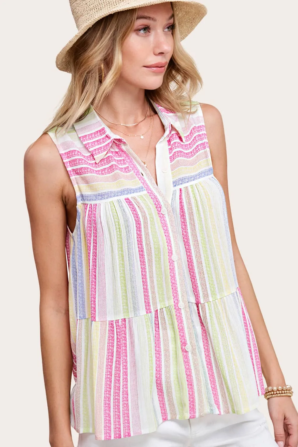 Multi-color Spring Summer Shirt Sleeveless Top