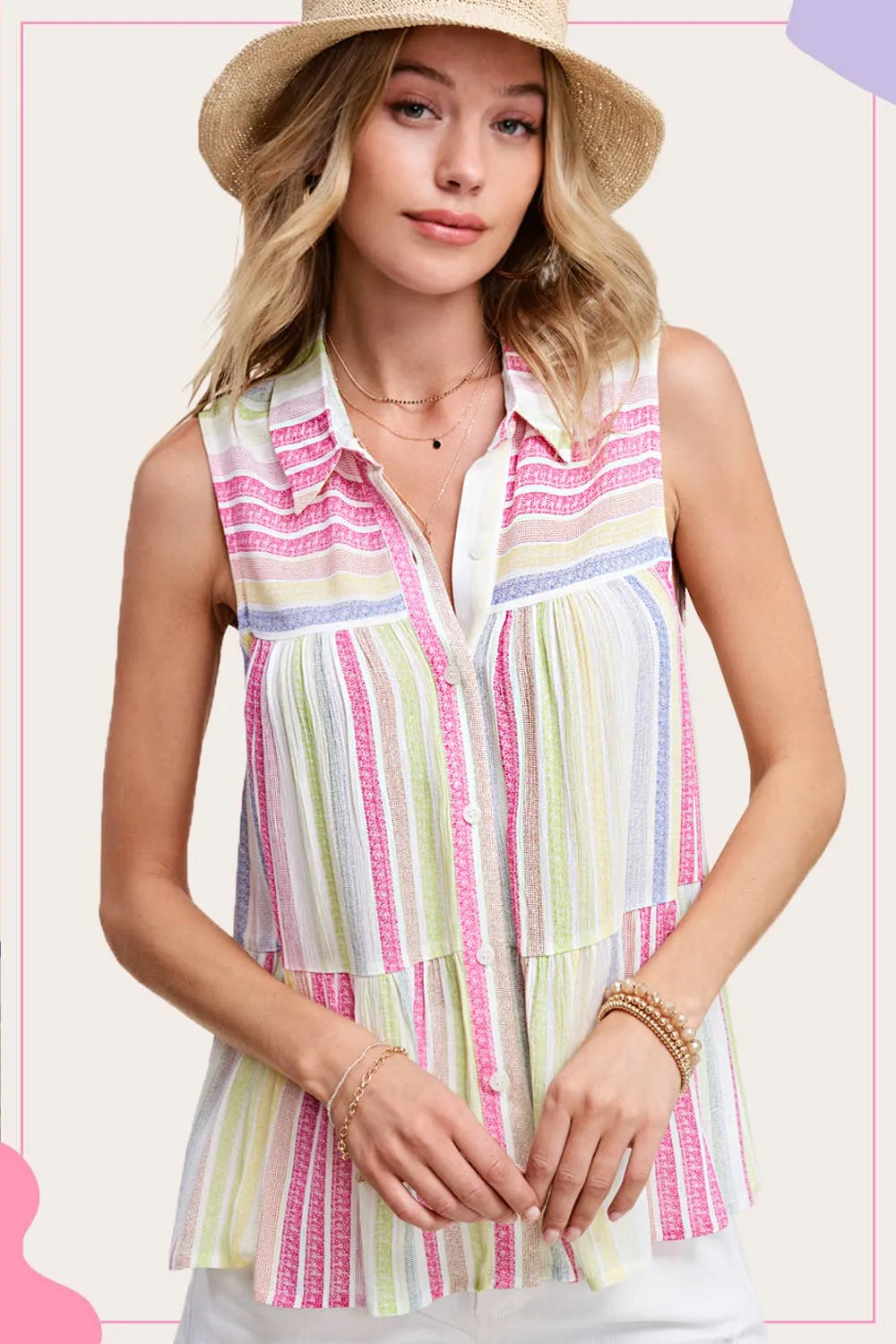 Multi-color Spring Summer Shirt Sleeveless Top