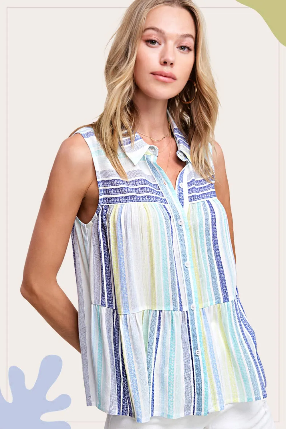 Multi-color Spring Summer Shirt Sleeveless Top