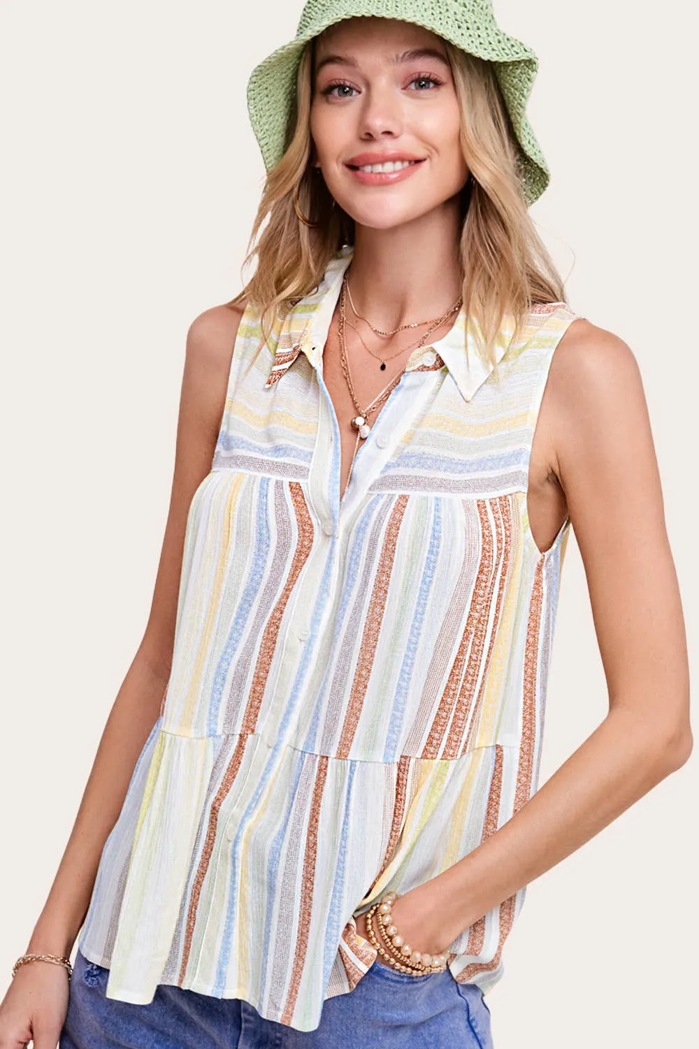 Multi-color Spring Summer Shirt Sleeveless Top