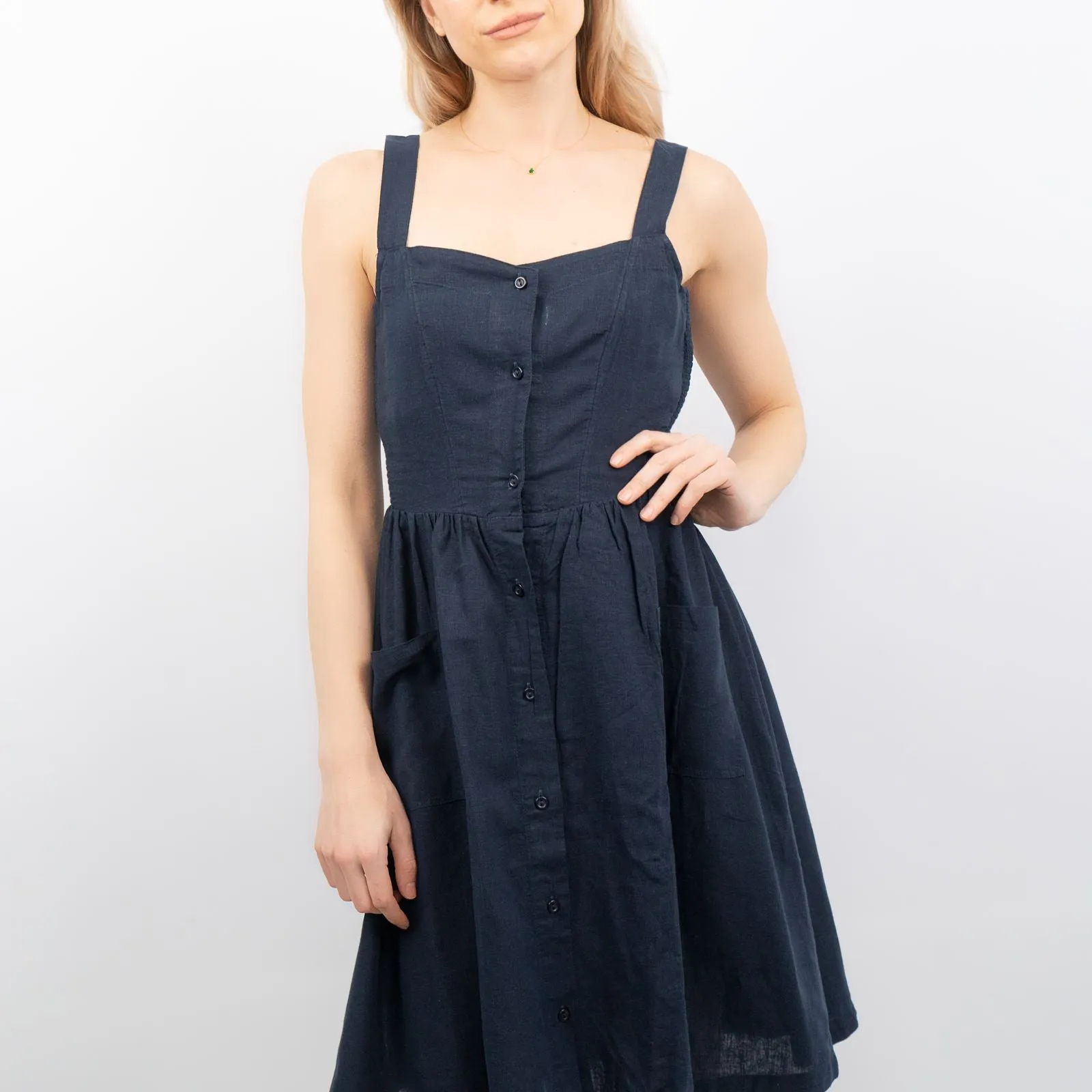 Navy Blue Aubrey Linen Sleeveless Summer Dresses