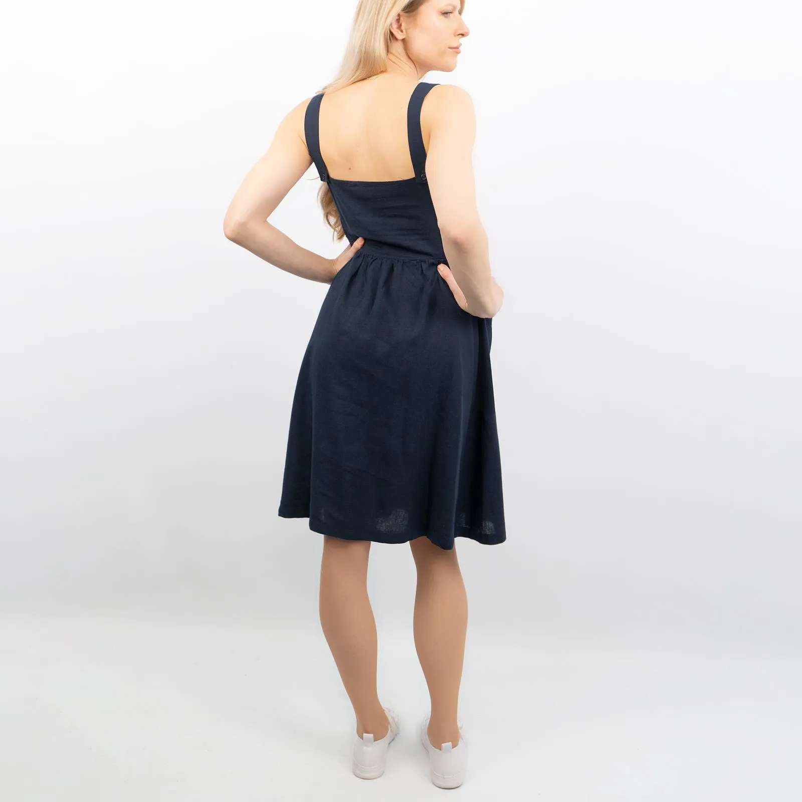 Navy Blue Aubrey Linen Sleeveless Summer Dresses