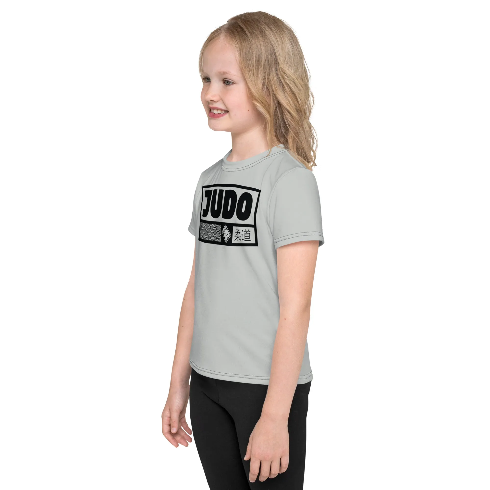 Playful Performance: Girl's Short Sleeve Judo Rash Guard - Smoke