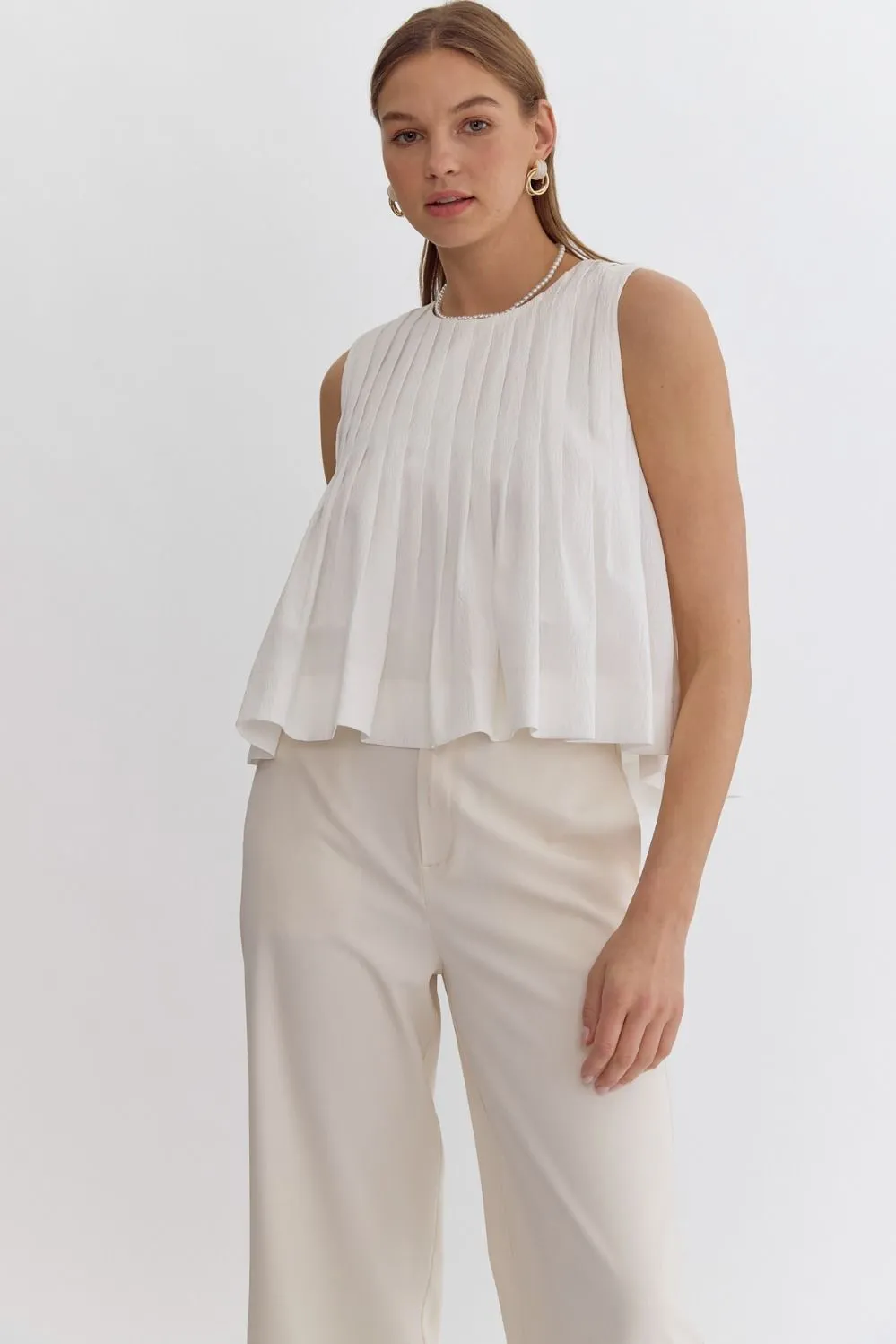 Pleated Sleeveless Cropped Ruffled Detail Top