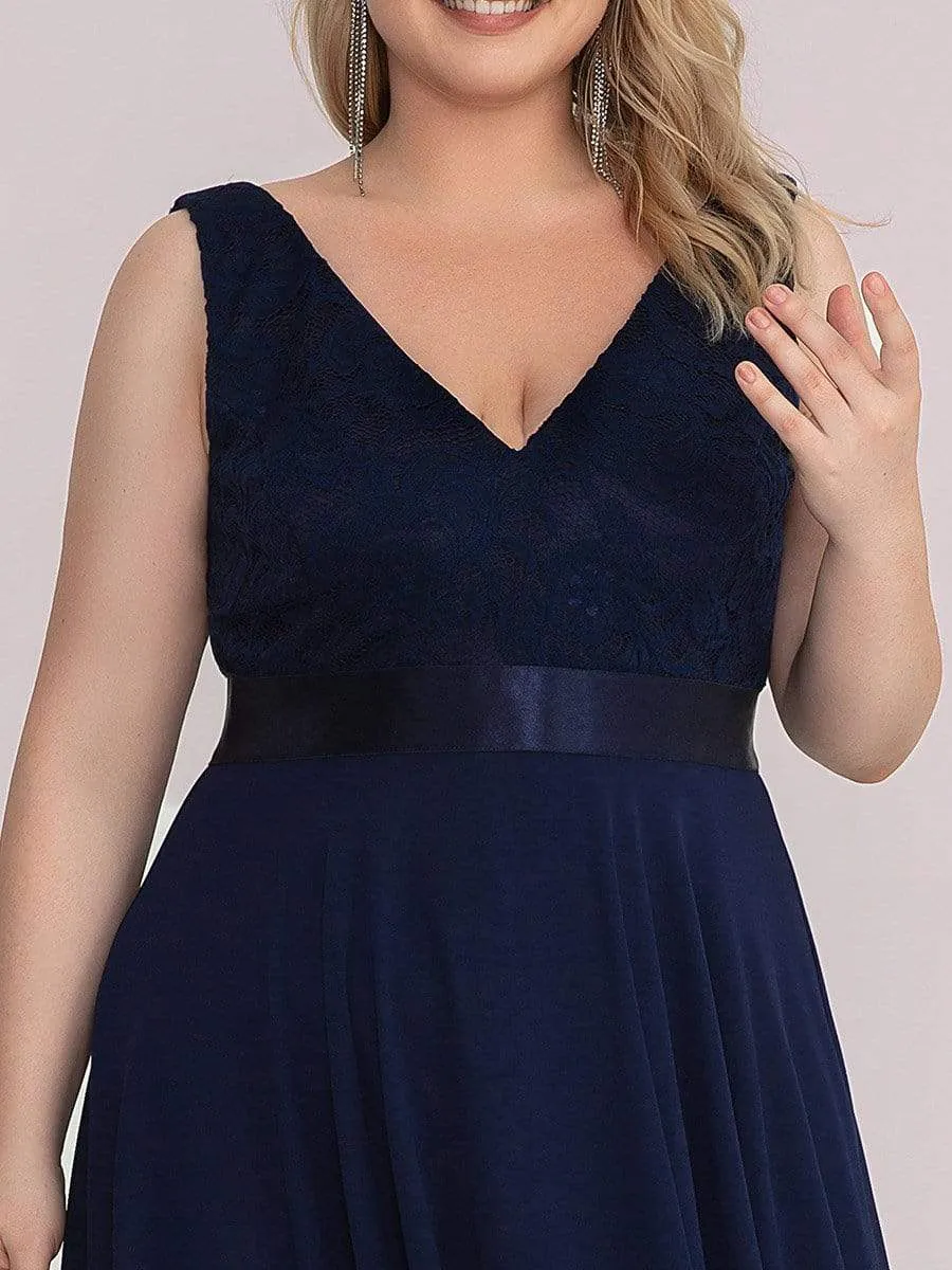 Plus Size Stunning V Neck Lace & Chiffon Prom Dress for Women