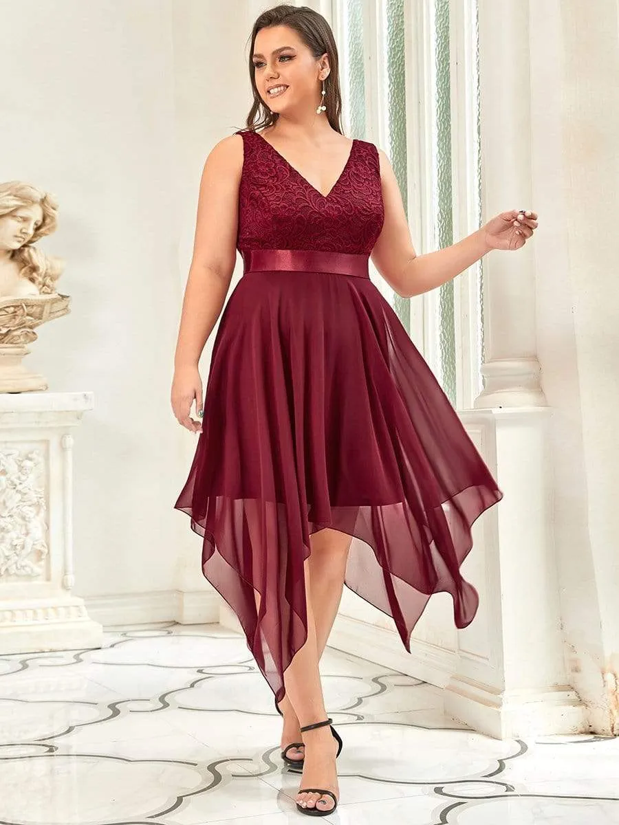 Plus Size Stunning V Neck Lace & Chiffon Prom Dress for Women