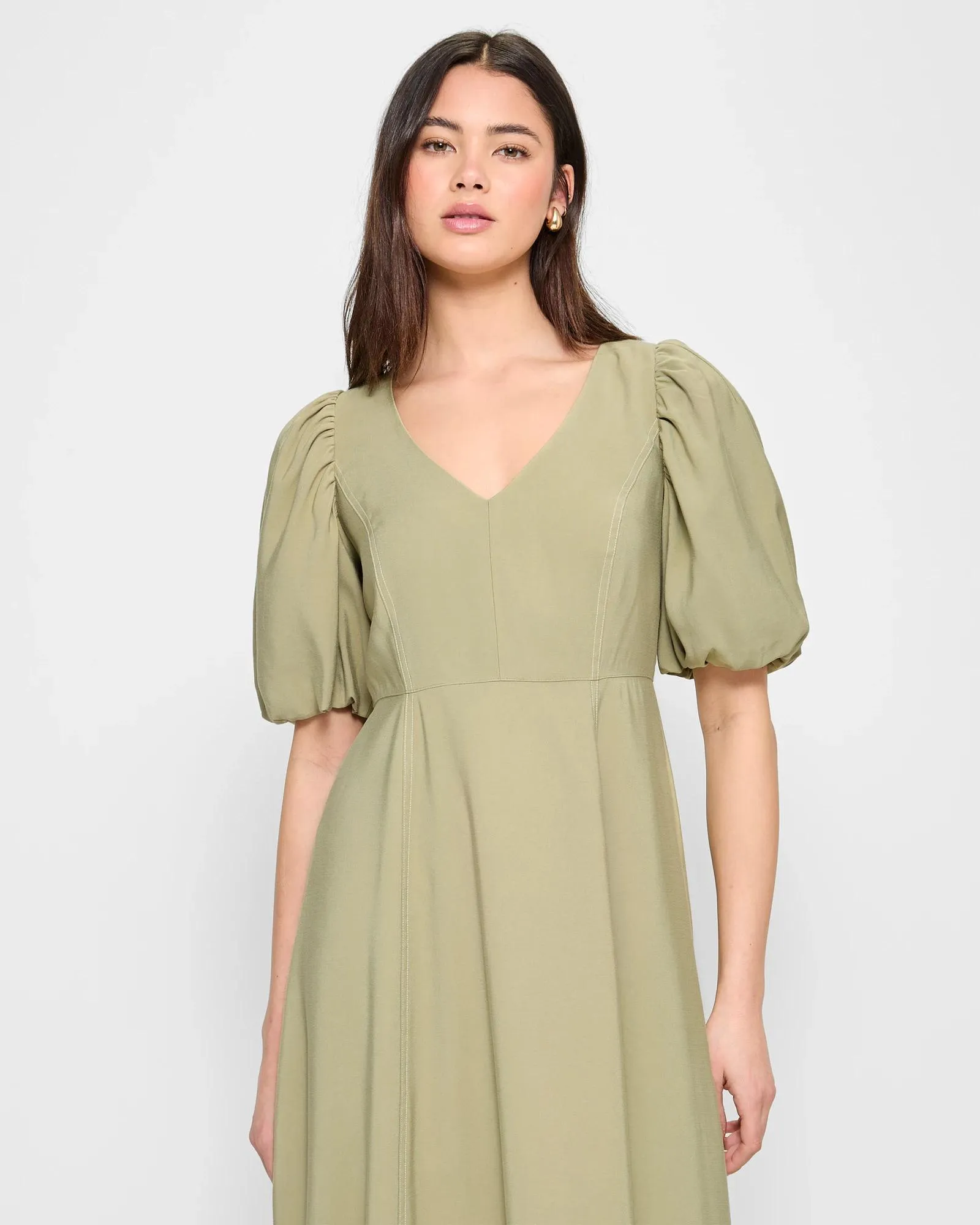 popular  Puff Sleeve Midi Dress - Lily Loves - Saltbush