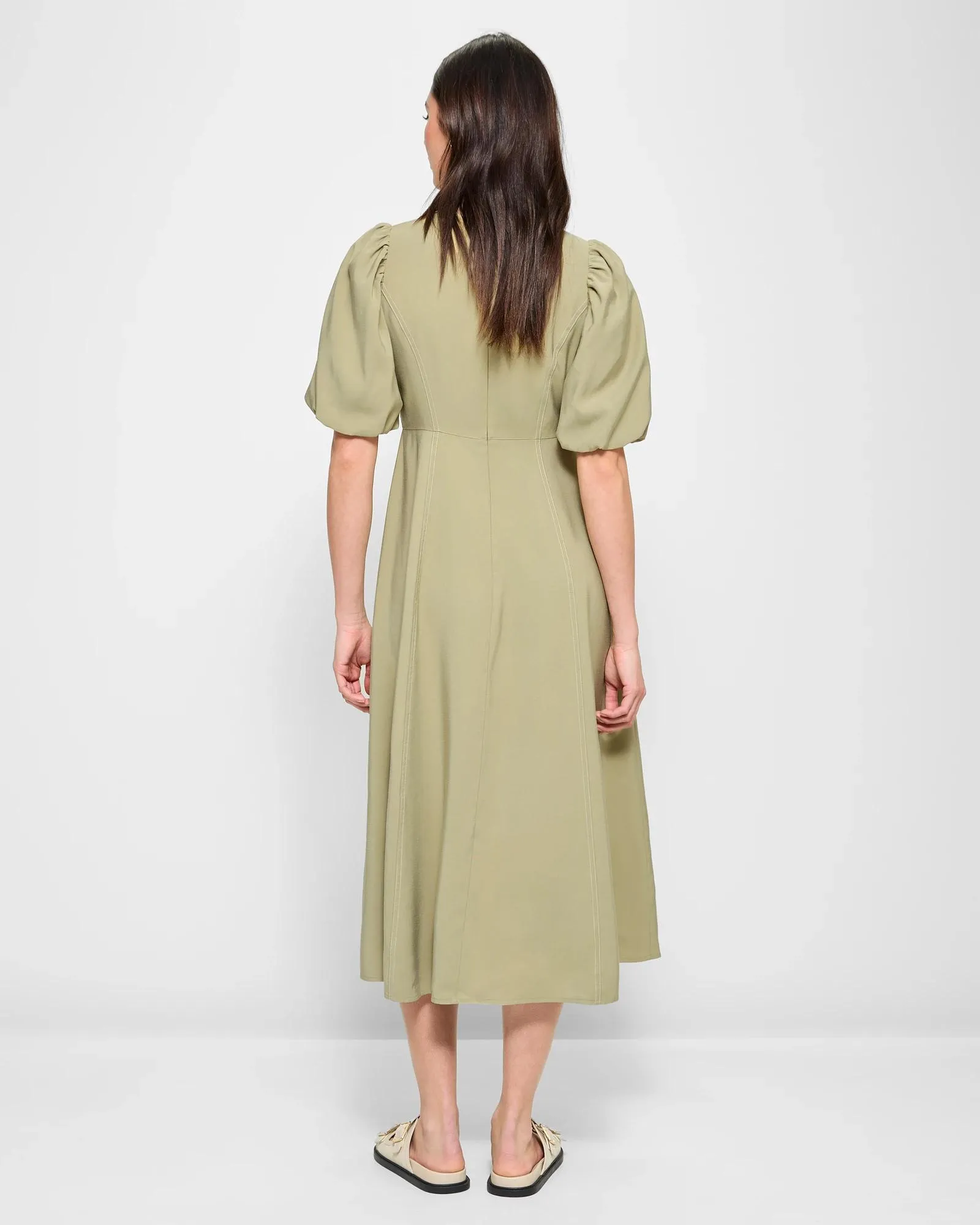 popular  Puff Sleeve Midi Dress - Lily Loves - Saltbush