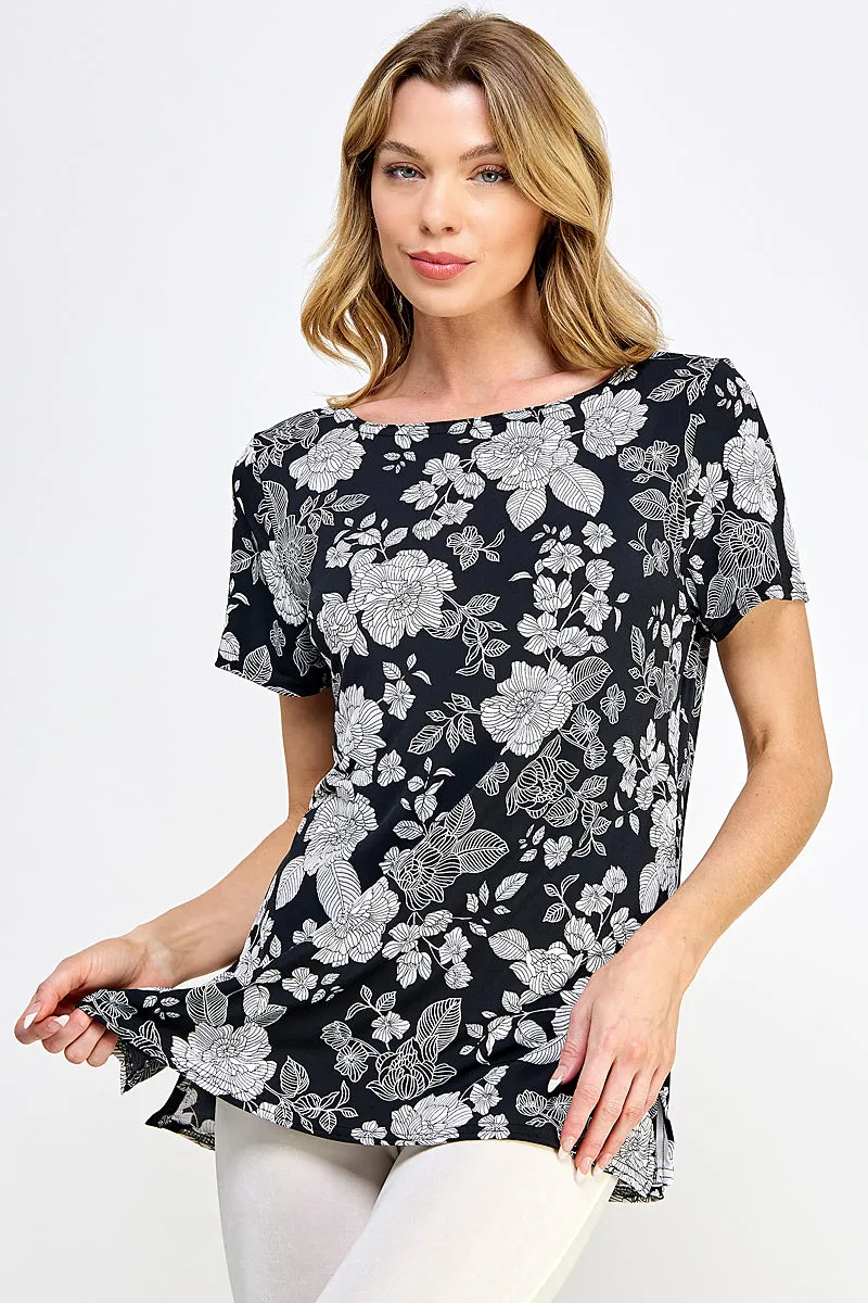 Print Boat Neckline Short Short Sleeve Top-3068HT-SRP1-W355