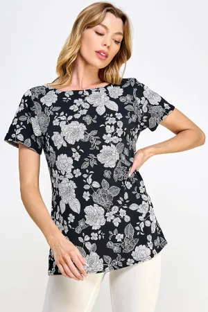 Print Boat Neckline Short Short Sleeve Top-3068HT-SRP1-W355