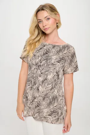 Print Boat Neckline Short Short Sleeve Top-3068HT-SRP1-W422