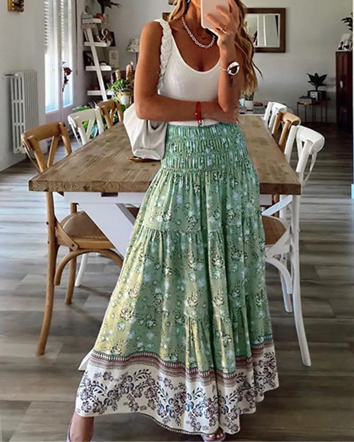 Printed Casual High Waist Skirt