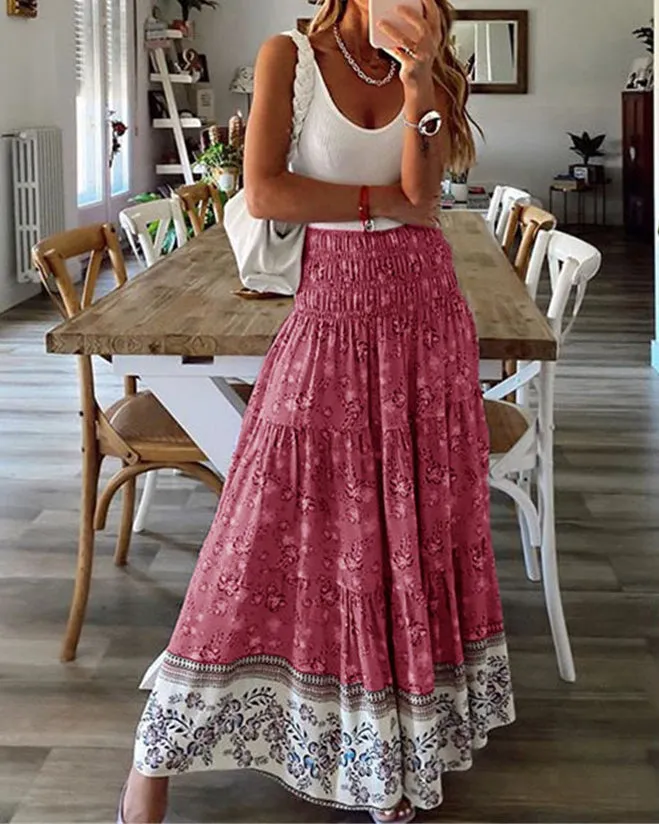 Printed Casual High Waist Skirt