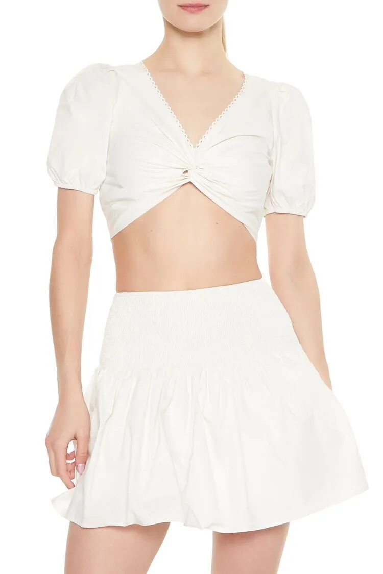 Puff-Sleeve Crop Top &amp; Skirt Set