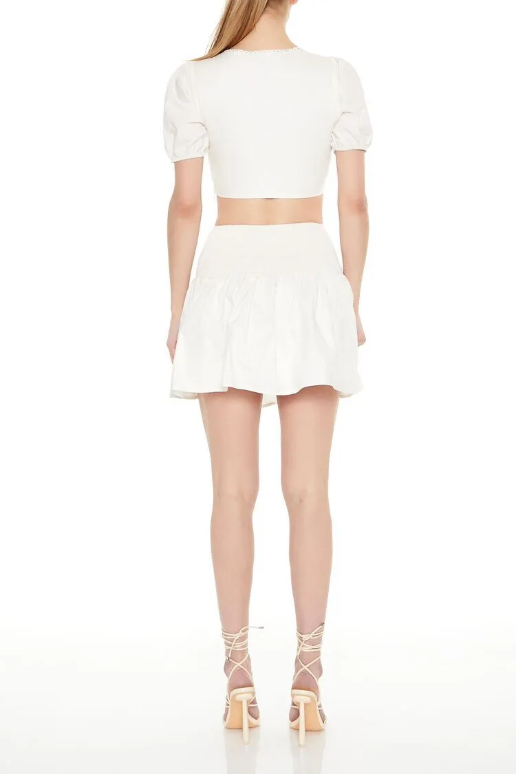 Puff-Sleeve Crop Top &amp; Skirt Set