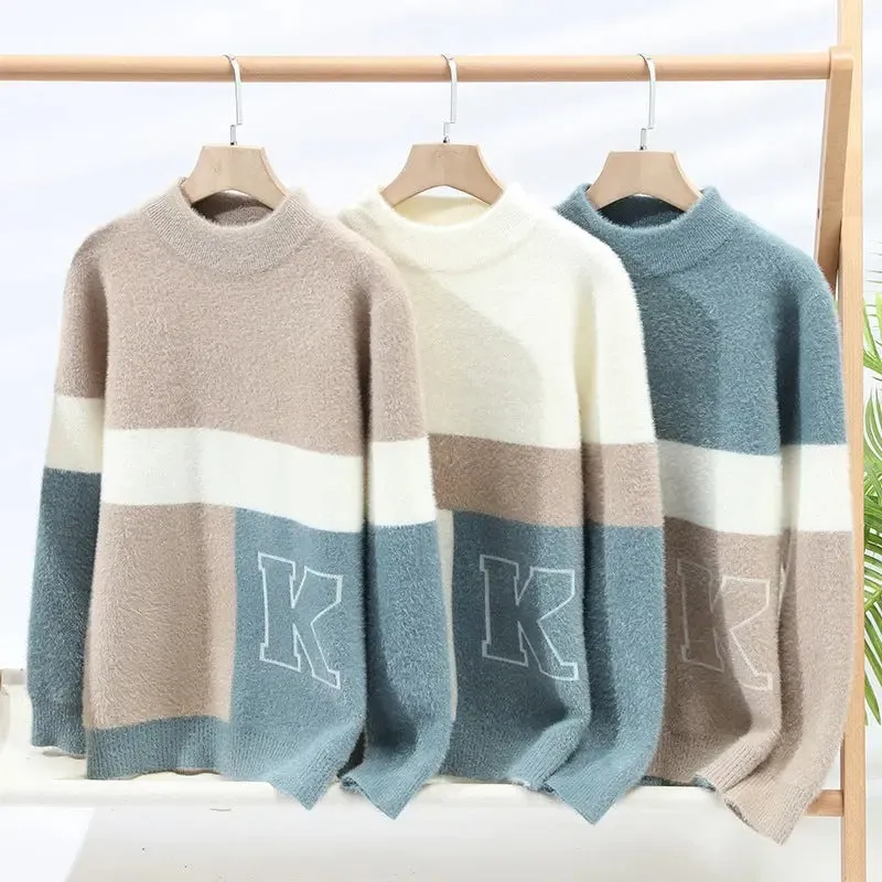 Round Neck Jacquard Color Matching Long Sleeve sweater