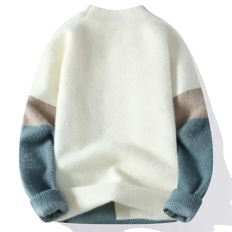 Round Neck Jacquard Color Matching Long Sleeve sweater