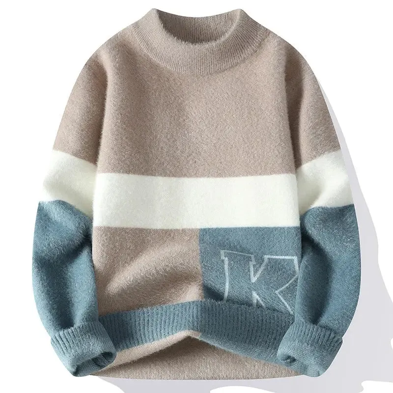 Round Neck Jacquard Color Matching Long Sleeve sweater