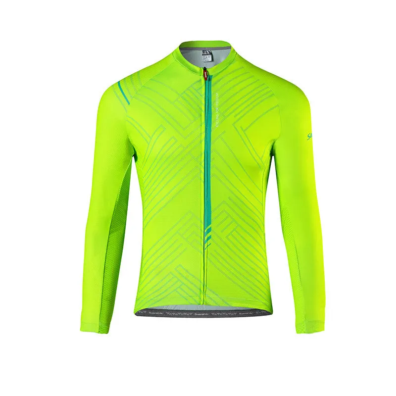 Santic Light Stripe Green Men’s Cycling Jersey Long Sleeve