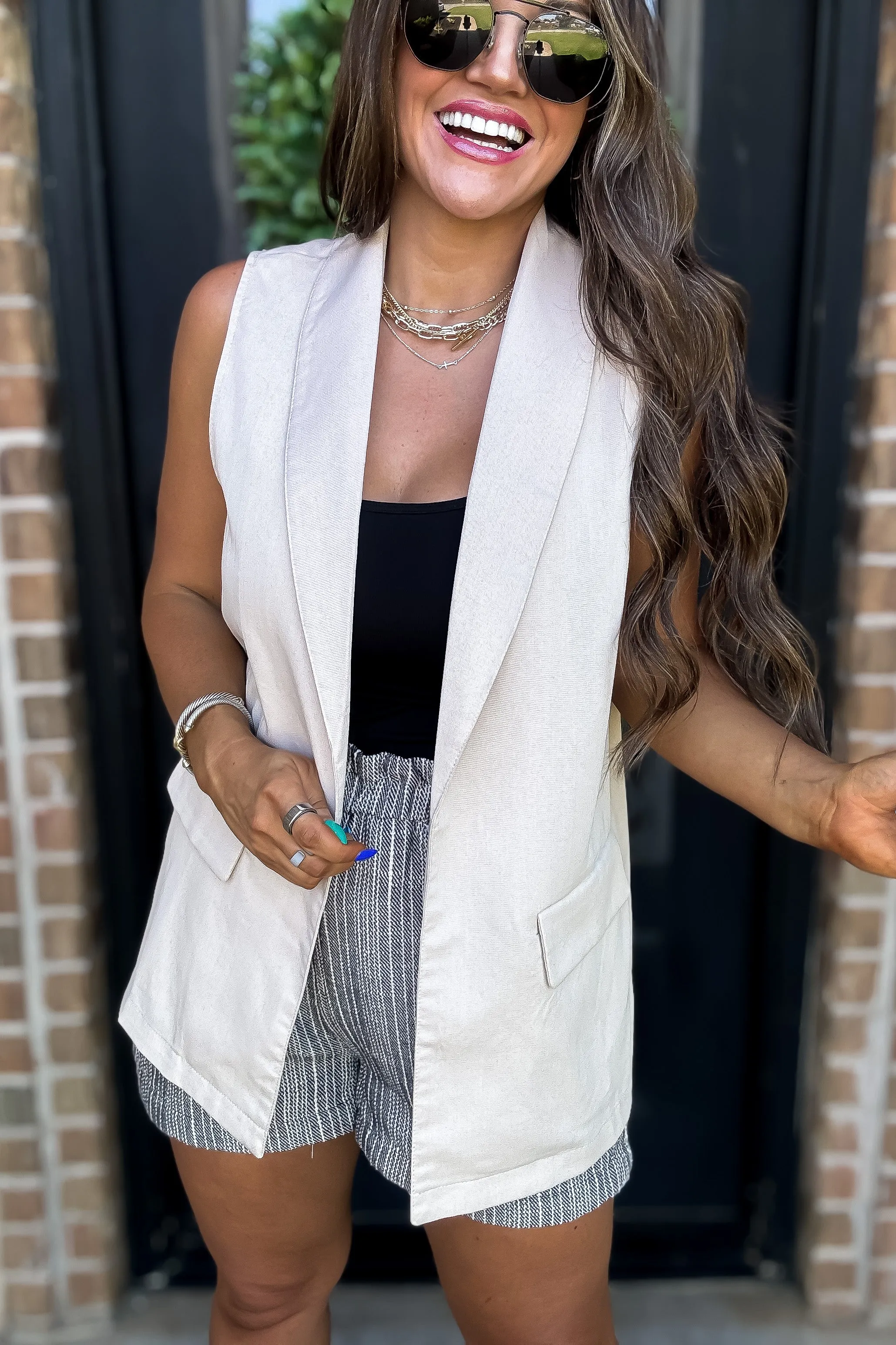 Shawl Neck Taupe Open Front Vest Blazer