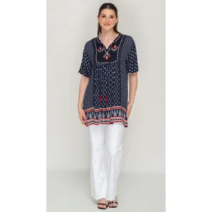 Sleeve Less Navy Blue Printed Tunic Dress For Women