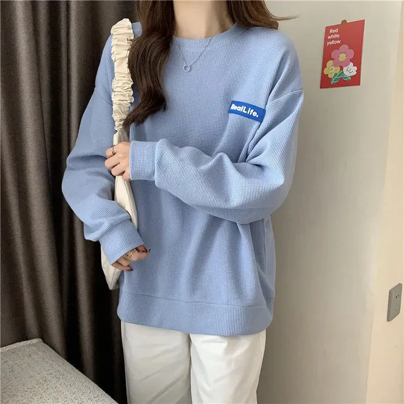 Slimming And Simple Wind Round-neck Non-hoodie Sweatshirt