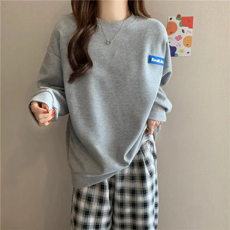 Slimming And Simple Wind Round-neck Non-hoodie Sweatshirt