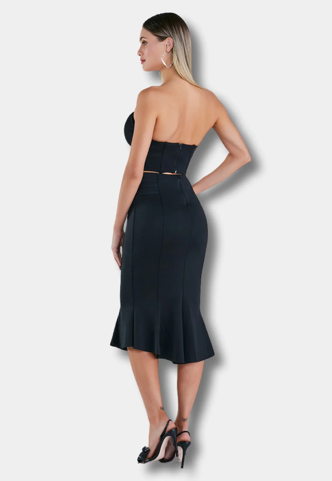 Strapless Black Crop & Skirt Set