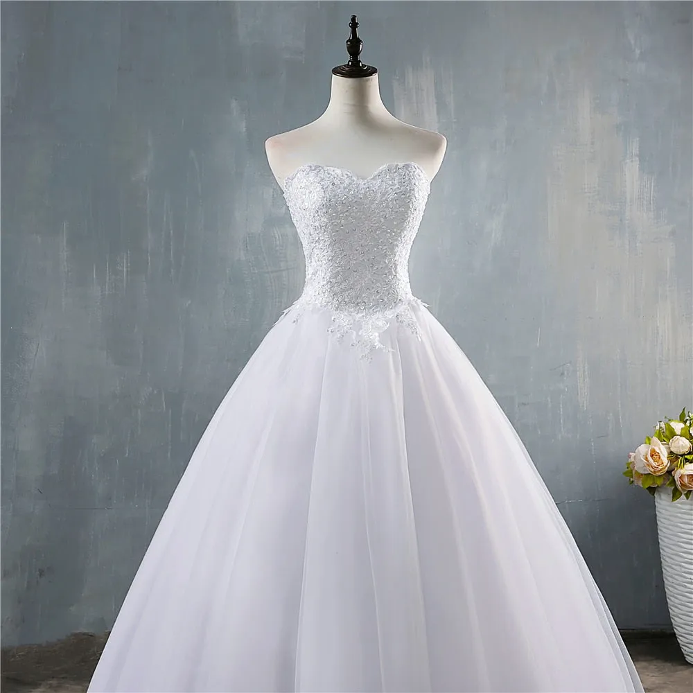 Sweetheart Sequins Crystal Beaded A Line Wedding Bridal Dress