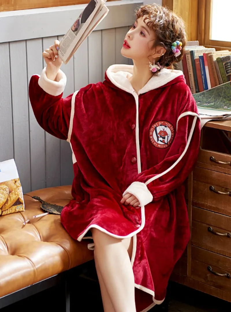 THICKENED LENGTHENED WARM CORAL FLEECE BATHROBE