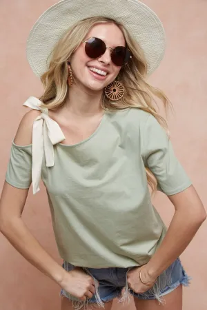 Tied Ribbon One Shoulder Short Sleeve T-Shirt