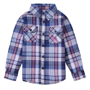 Toddler Boy Long Sleeve Light Navy Plaid Shirt