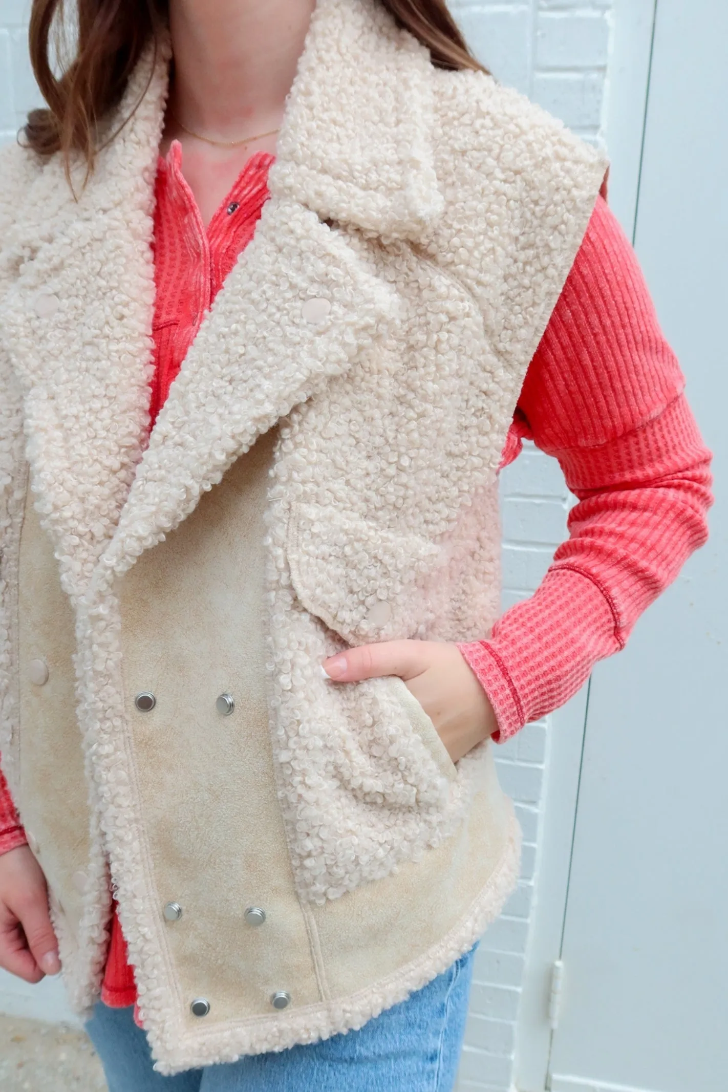 Tribal Brand Latte Sleeveless Sherpa Vest