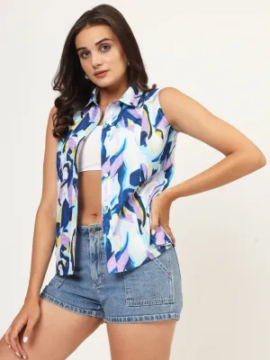 Women Classic Abstract Printed Casual Sleeveless Shirt