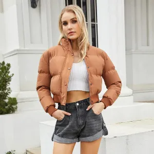 Women's Short Long Sleeve High Collar Warm Jacket